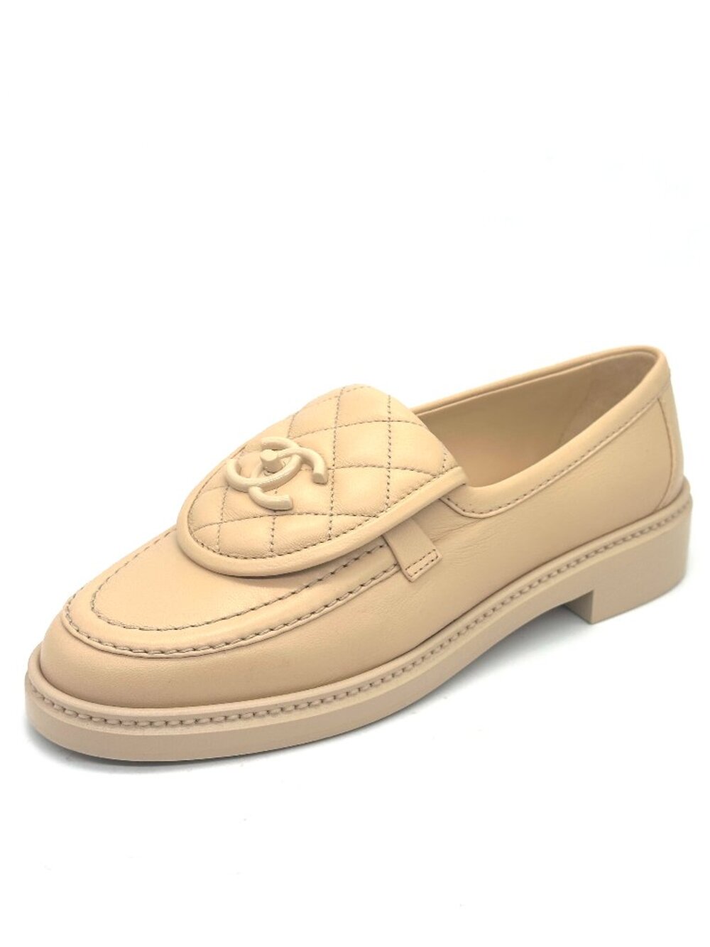 CHANEL 24C Leather Quilted Tab Turn Lock Turnlock CC Loafer Moccasin Flat Shoes - Picture 1 of 13